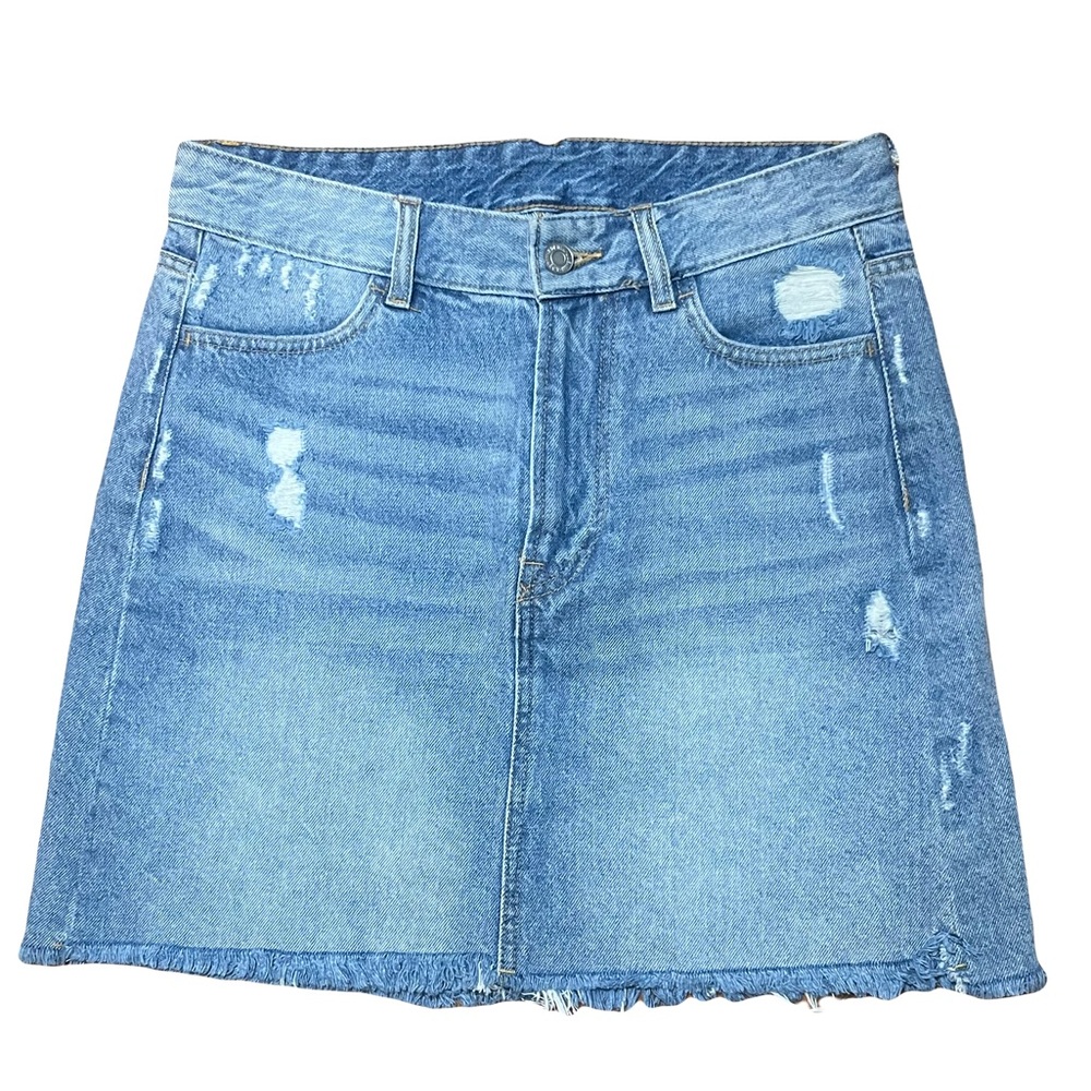 H&M Women’s Medium Blue Stonewashed Distressed Denim Skirt Size 4